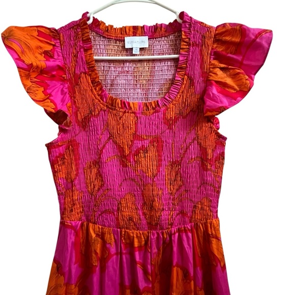 Sugarlips Passion Punch Giza Glare Smock Tiered Fuscia Floral Midi Dress SZ XS - Picture 10 of 16